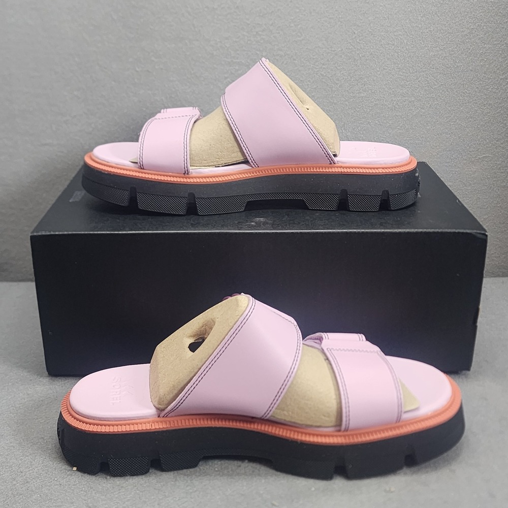 SOREL Rein CB Slide Sandal Aura Black Leather Platform Women 8.5 NL5223-572 NIB